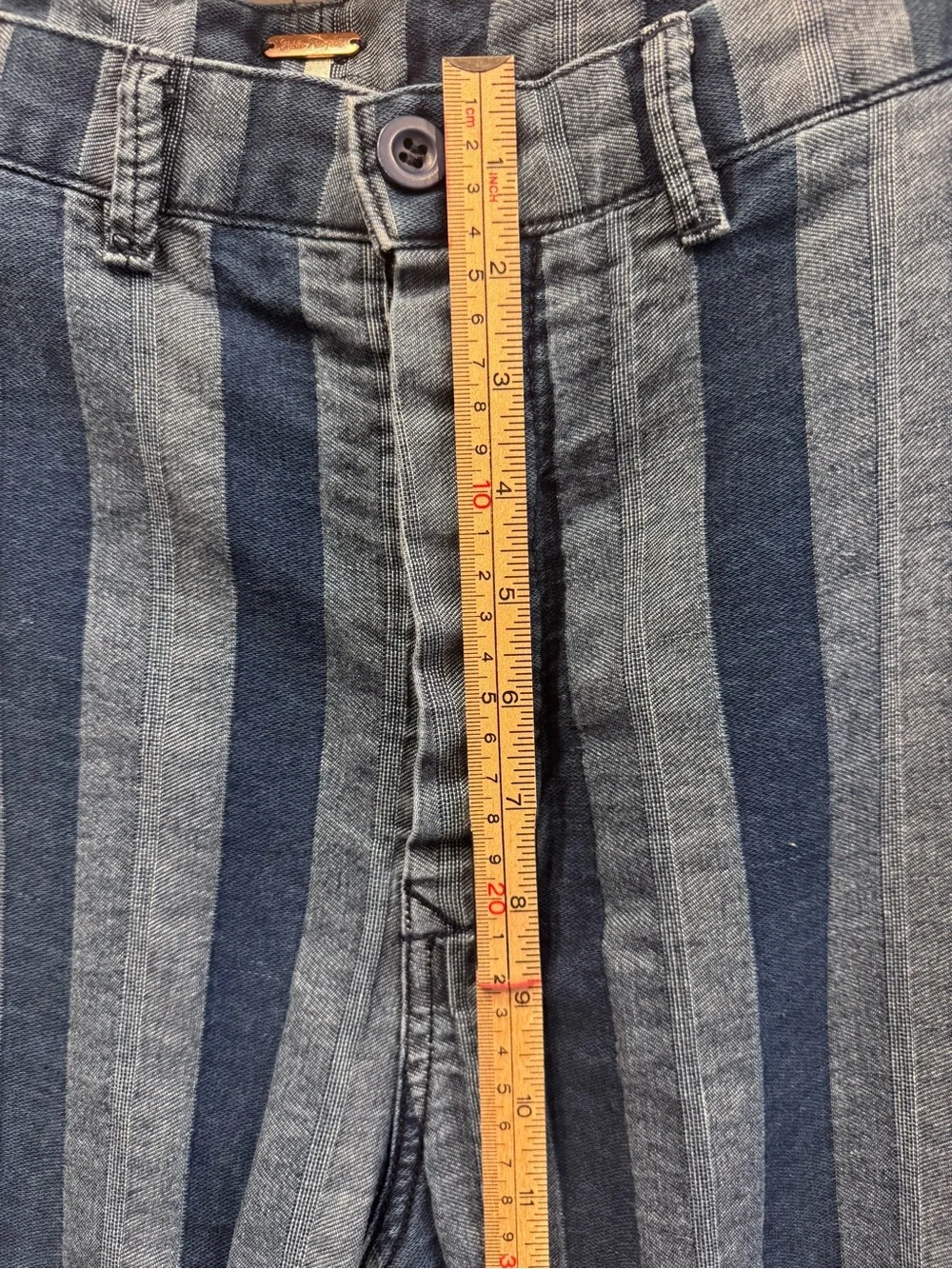 Free People Navy & Indigo Vertical-Strip Side-Slit Wide-Leg Pants